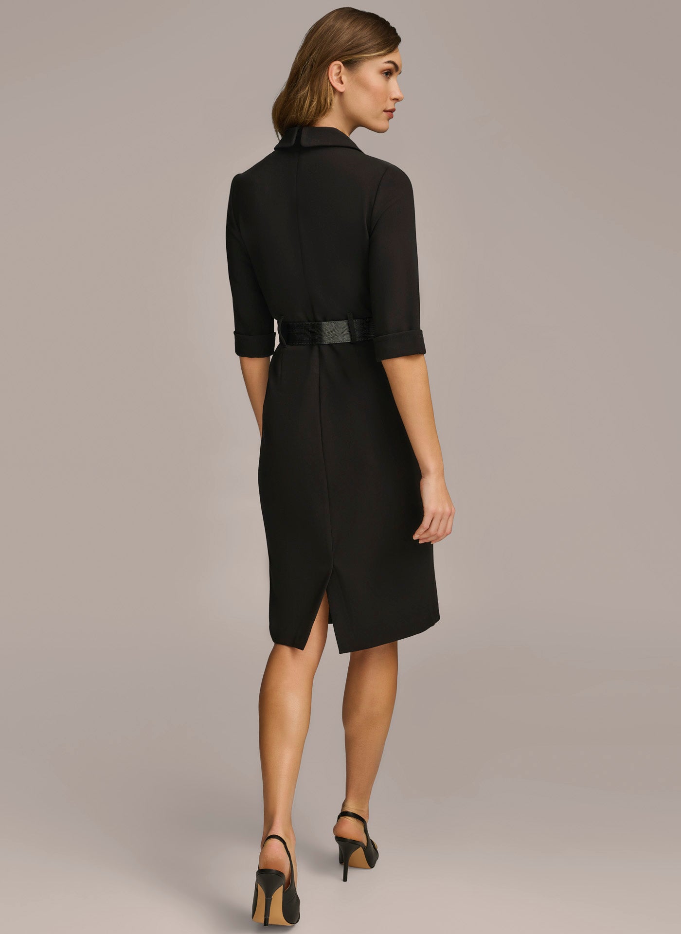 (image for) INGENIOUS NOTCH COLLAR BELTED SHEATH DRESS